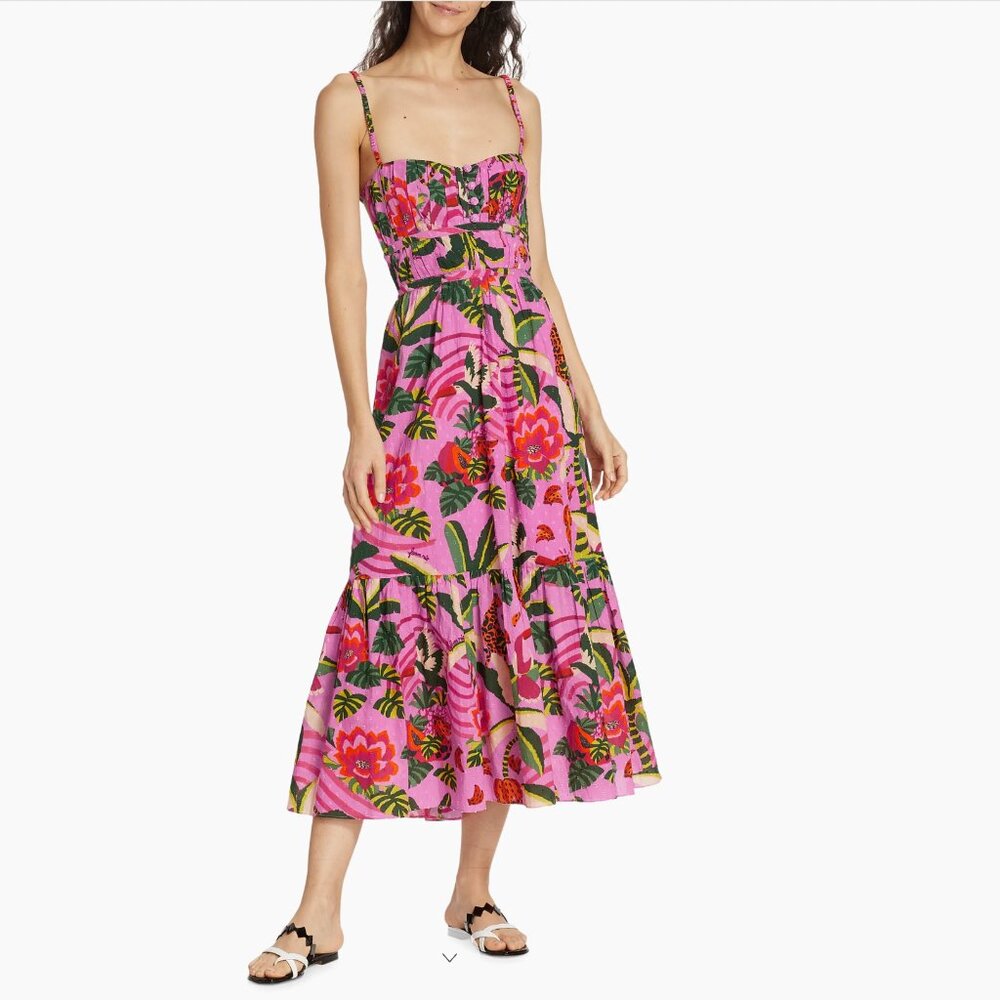 Farm Rio  Leopard Forest Cotton Midi-Dress XXS